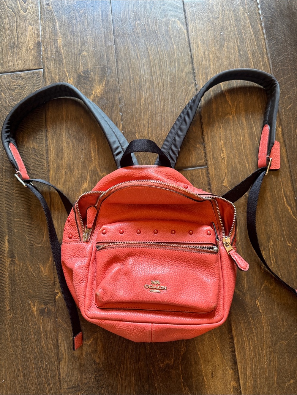 Coach Coral Pink Pebbled Leather Mini Backpack with Gold Hardware
